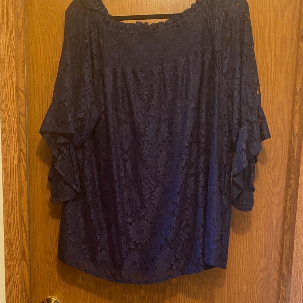 Chic Midnight Blue Lace Blouse